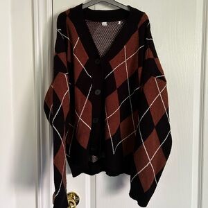 OAK + FORT Black and Brown Argyle Cardigan